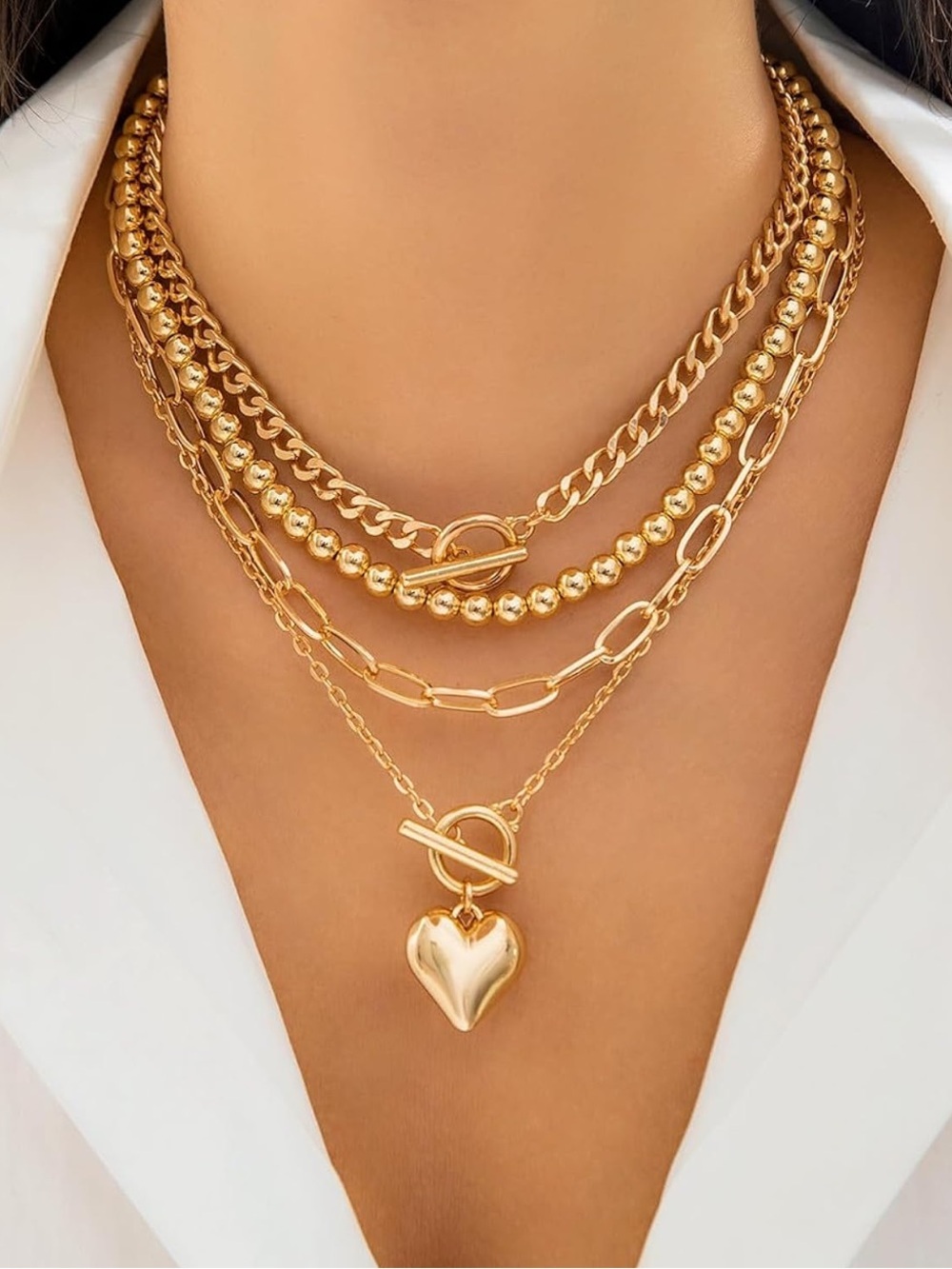 Gold Layered Heart Toggle Necklace - Women Jewelry